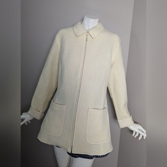 Vintage Cream Wool Blend Jacket Women’s Sz 10 Classic Minimalist 90s Style - Picture 8 of 11